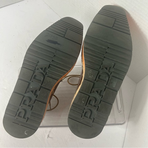 NEW PRADA Brogue Leather Creeper Espadrille Derby Oxford Platform Shoes 6.5 US - Picture 8 of 9